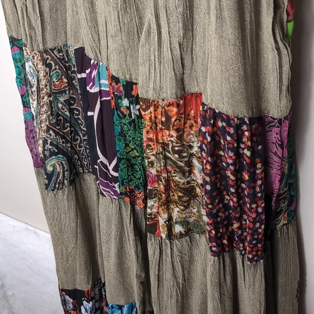 Young Threads Floral Embroidered Maxi Dress Womens Large Gravel Green Dress - Picture 6 of 14